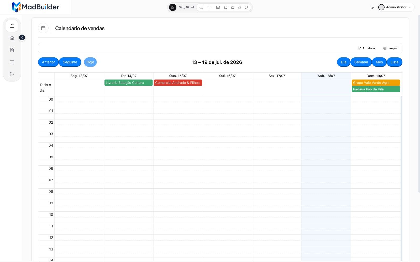 Calendário de eventos gerado pelo MadBuilder