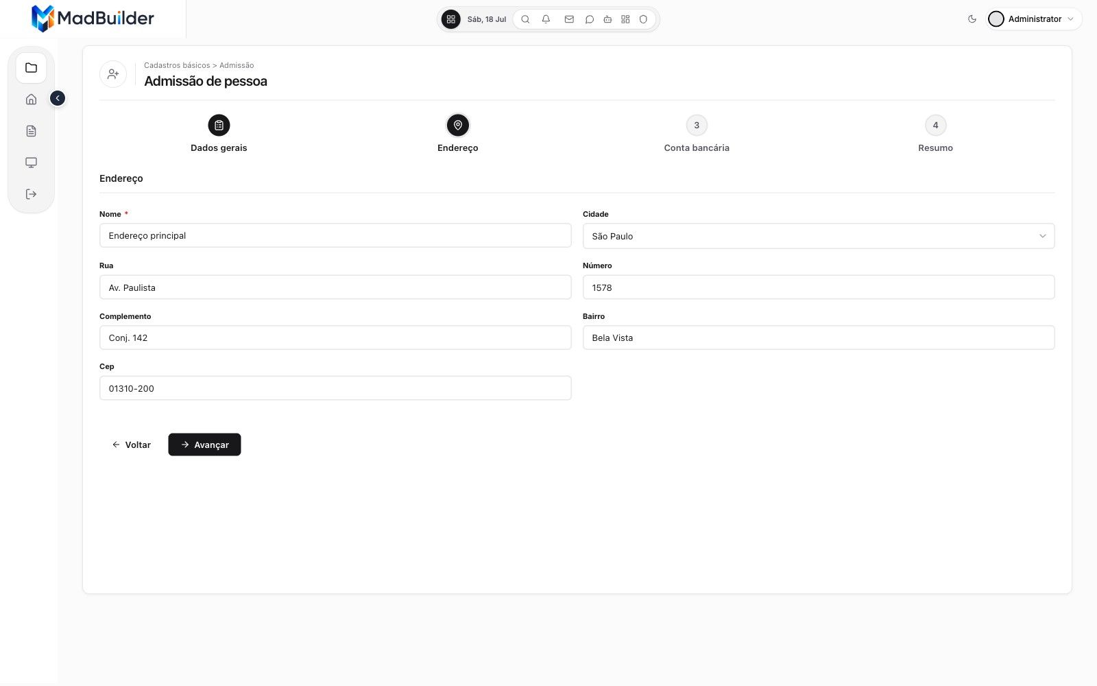 Formulário em etapas gerado pelo MadBuilder