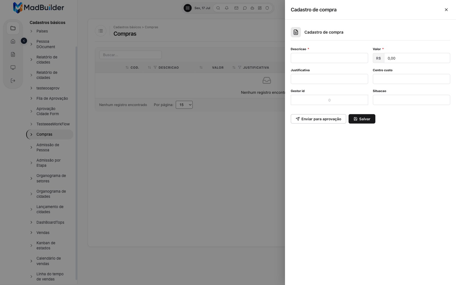 Formulário de cadastro gerado pelo MadBuilder