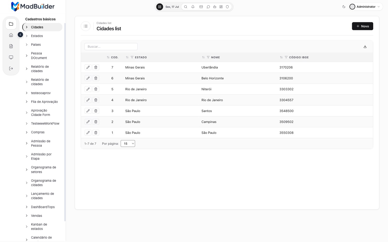 Listagem paginada gerada pelo MadBuilder