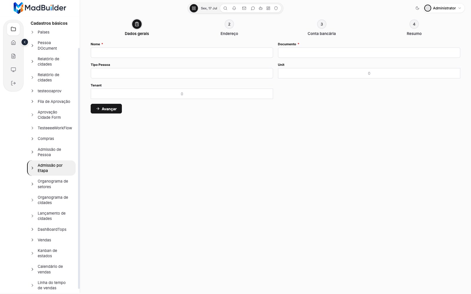 Formulário em etapas gerado pelo MadBuilder
